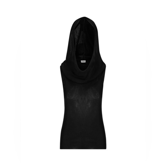 Yves Saint Laurent Sleeveless Hooded Top in a Thin Ribbed Knit with a Cowl Neck. - Picture 2 of 8